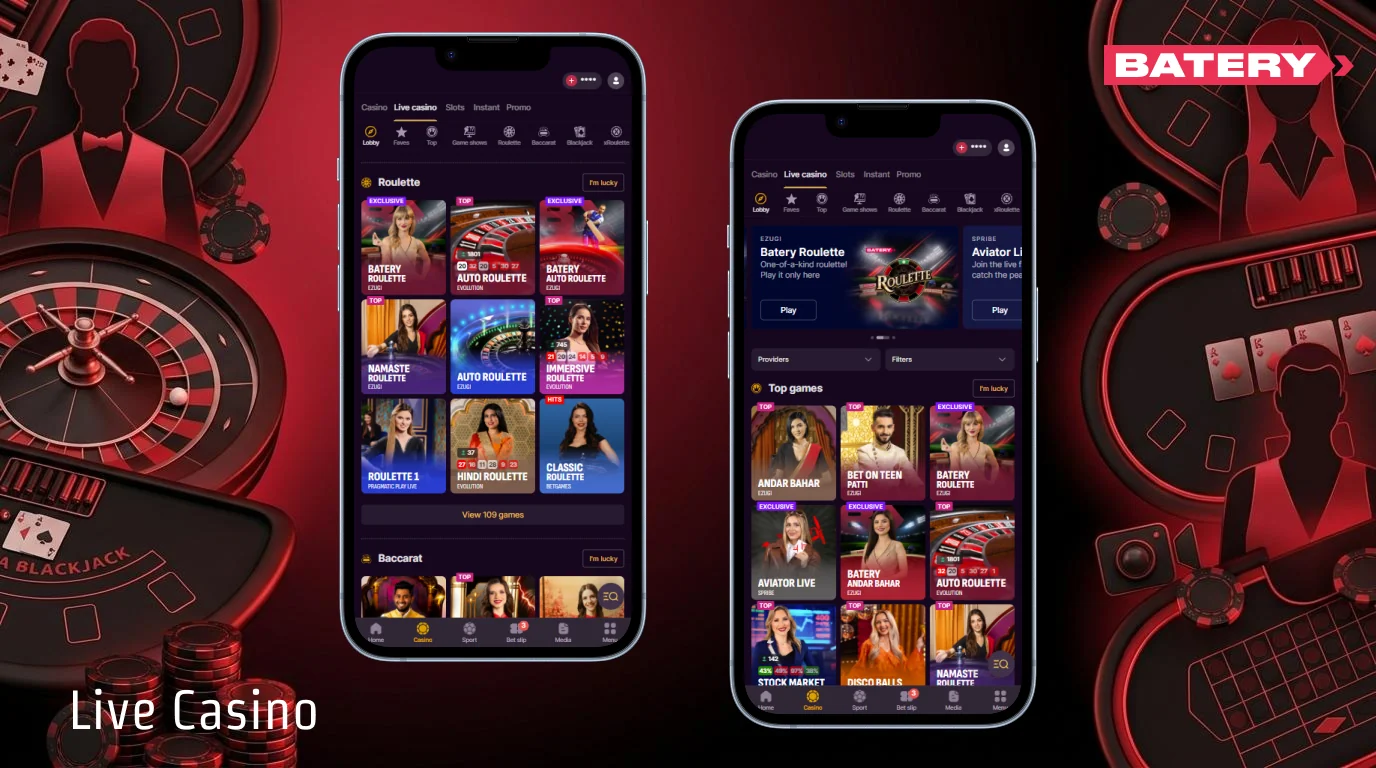 Play Live Casino games at Batery In India